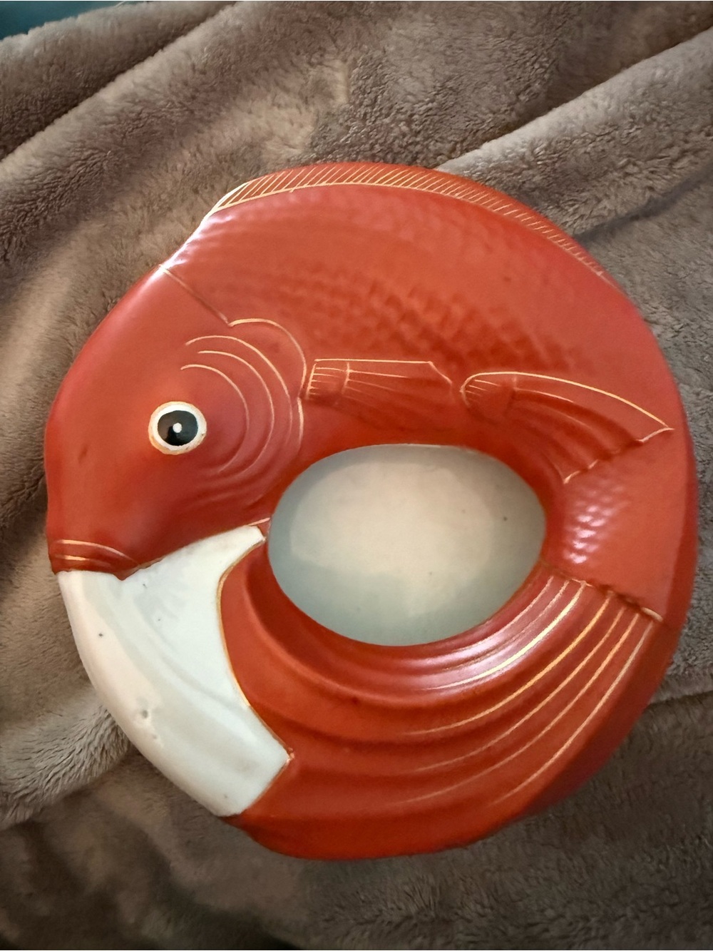Vintage 🎉🎉Neiman Marcus Red and White Ceramic koi fish Accent Vase